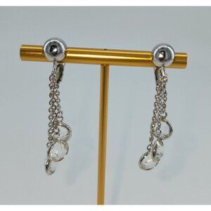 Vtg Dangle Drop Clip On Earrings Signed SAL Swarovski Silver Tone Clear‎ Stones
